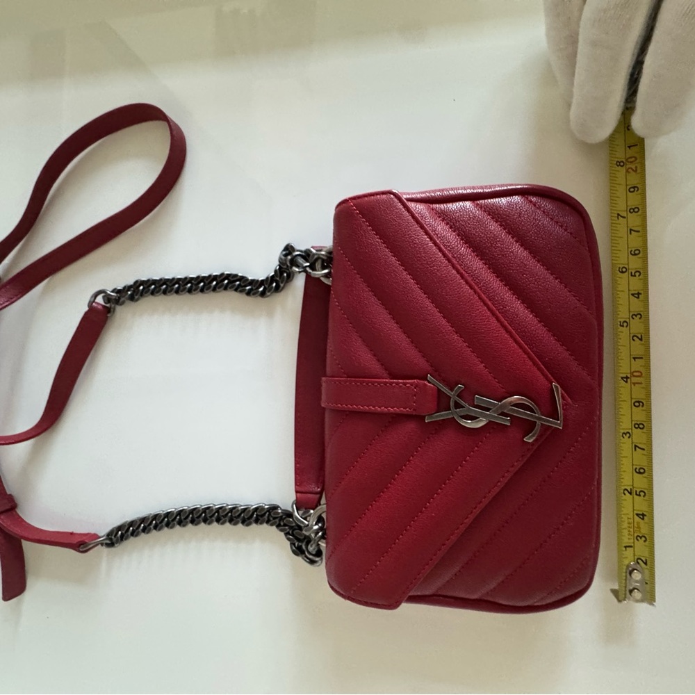 YVES SAINT LAURENT COLLEGE MINI CHAIN BAG IN RED - quilted chevron leather